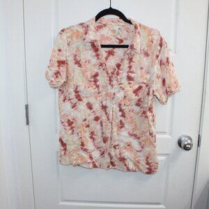 Amuse Society Short Sleeve Button Down Tie Dye Shirt Size Medium Pink Orange